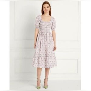 Hill House XL The Louisa Pink Floral Puff Sleeve Midi Dress
